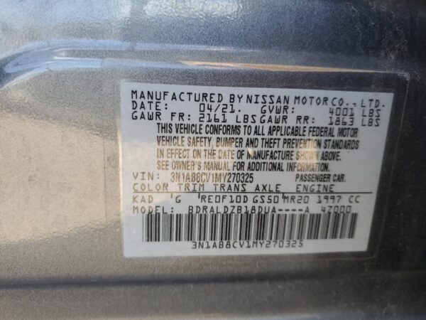 NISSAN SENTRA GRAY - 3N1AB8CV1MY270325