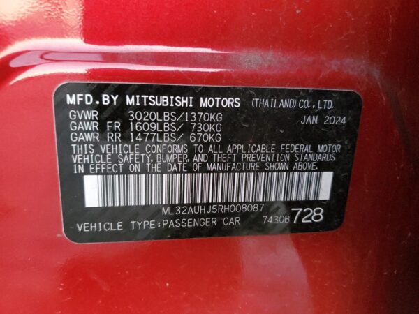MITSUBISHI MIRAGE RED - ML32AUHJ5RH008087