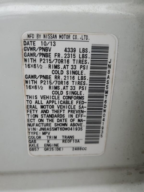 NISSAN ROGUE WHITE - JN8AS5MT6DW041935