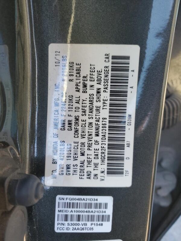HONDA ACCORD GRAY - 1HGCR2F31DA039679