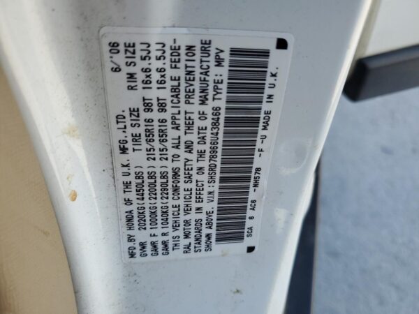 HONDA CRV WHITE - SHSRD78966U438466