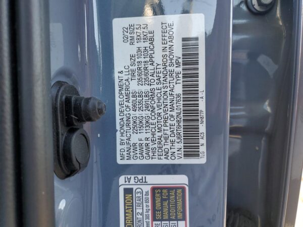 HONDA CRV BLUE - 5J6RT6H82NL017636