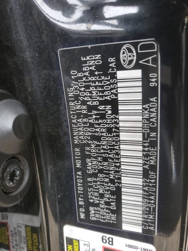 TOYOTA COROLLA BLACK - 2T1LE4EE3AC017232