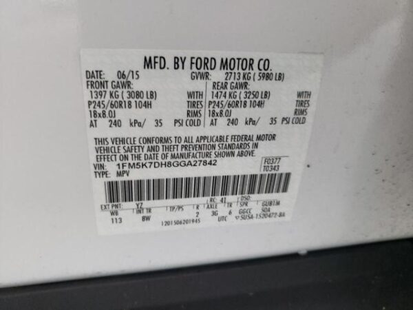 Ford EXPLORER 2016 - 1FM5K7DH8GGA27842