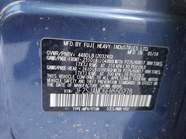 SUBARU FORESTER BLUE - JF2SJAMC6EH550278