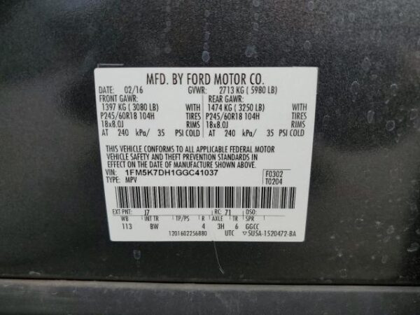 Ford EXPLORER 2016 - 1FM5K7DH1GGC41037