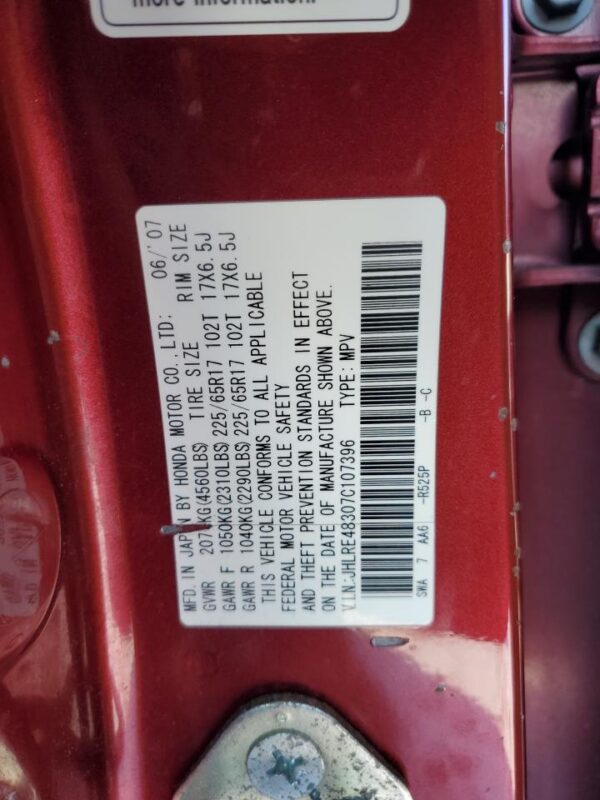 HONDA CRV RED - JHLRE48307C107396