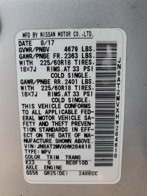 NISSAN ROGUE SILVER - JN8AT2MVXHW284618