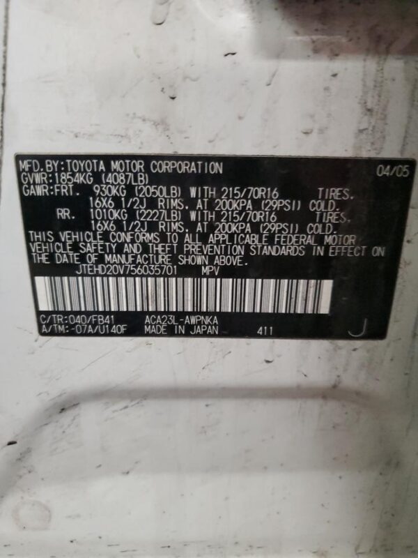 TOYOTA RAV4 WHITE - JTEHD20V756035701