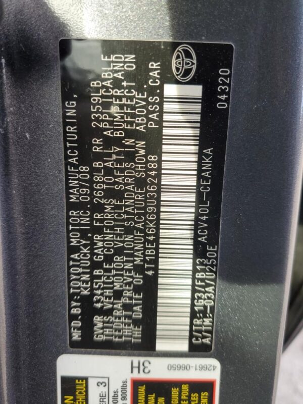 TOYOTA CAMRY GRAY - 4T1BE46K69U362488