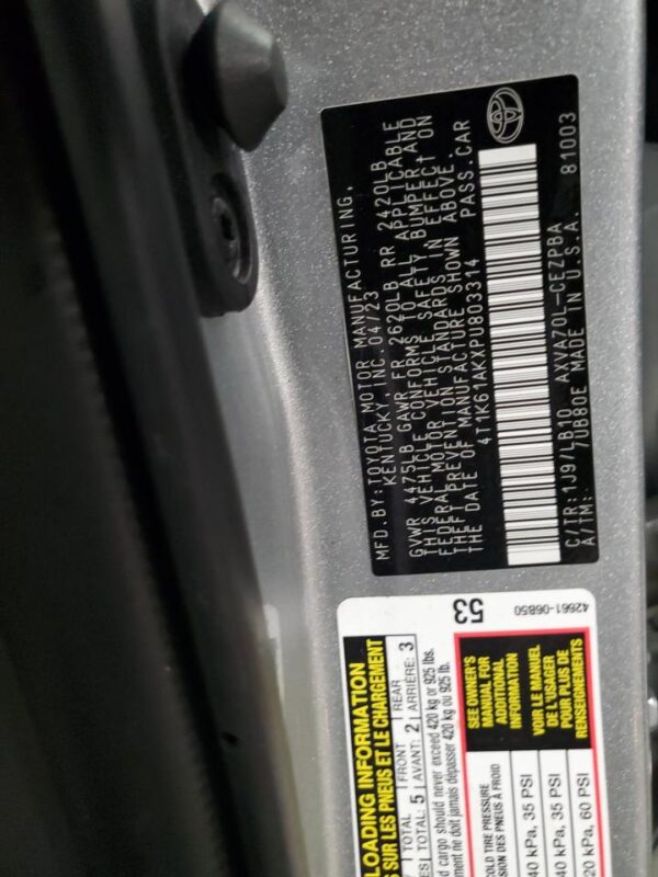TOYOTA CAMRY SILVER - 4T1K61AKXPU803314