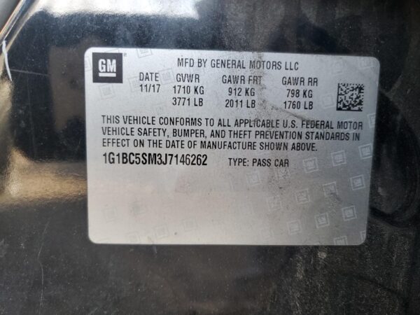 CHEVROLET CRUZE BLACK - 1G1BC5SM3J7146262