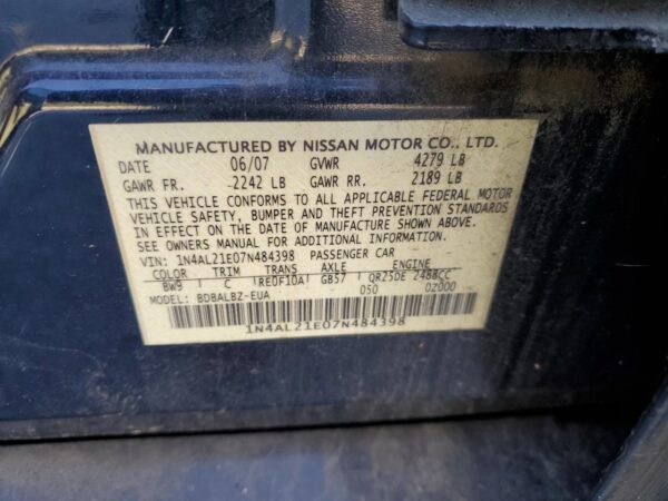 NISSAN ALTIMA BLUE - 1N4AL21E07N484398