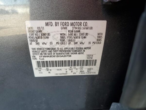 FORD EXPLORER GRAY - 1FMHK8D81BGA20758