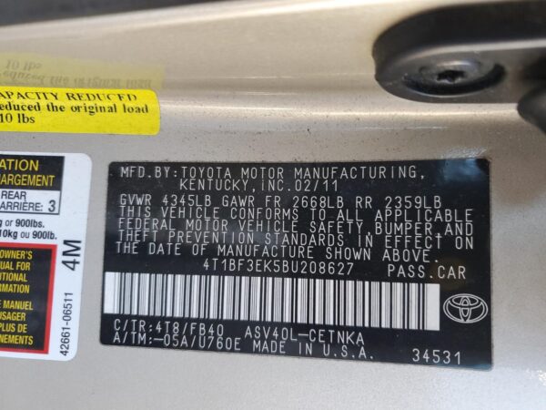 TOYOTA CAMRY BEIGE - 4T1BF3EK5BU208627
