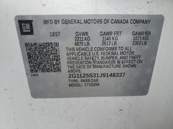 CHEVROLET IMPALA WHITE - 2G1125S31J9148337