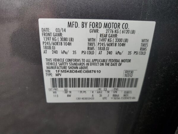 FORD EXPLORER GRAY - 1FM5K8D84EGB87610