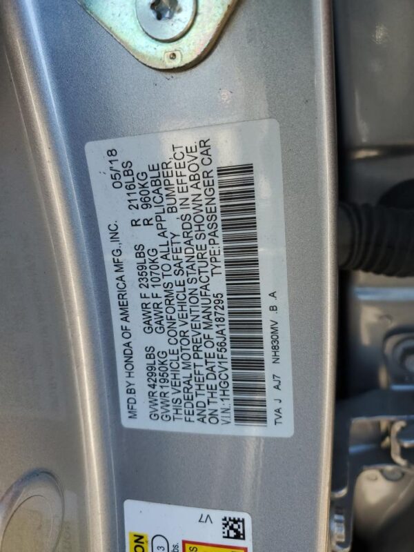 HONDA ACCORD SILVER - 1HGCV1F56JA187295