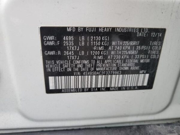 Subaru OUTBACK 2015 - 4S4BSBAC2F3279963
