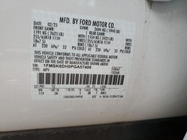 FORD EXPLORER WHITE - 1FMSK8DH0PGA57409