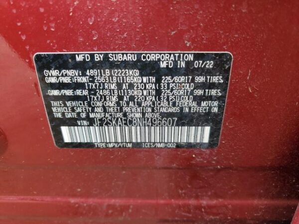 Subaru FORESTER 2022 - JF2SKAEC8NH496607