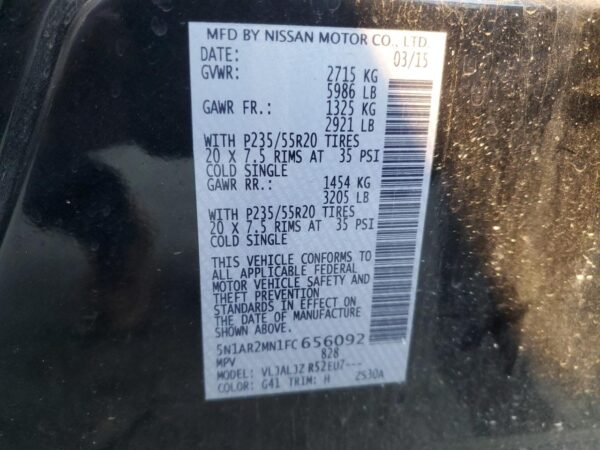 NISSAN PATHFINDER BLACK - 5N1AR2MN1FC656092