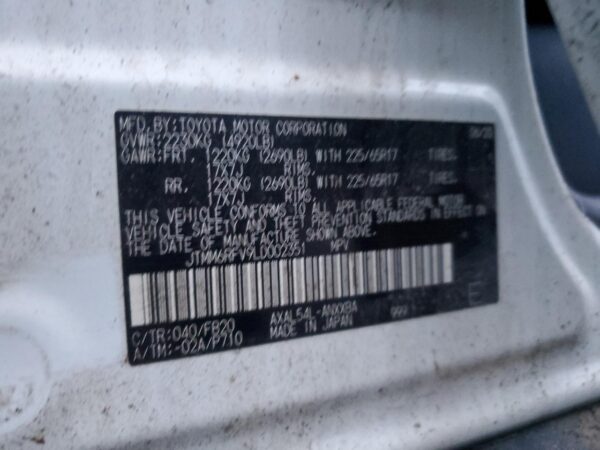 TOYOTA RAV4 WHITE - JTMM6RFV9LD002351
