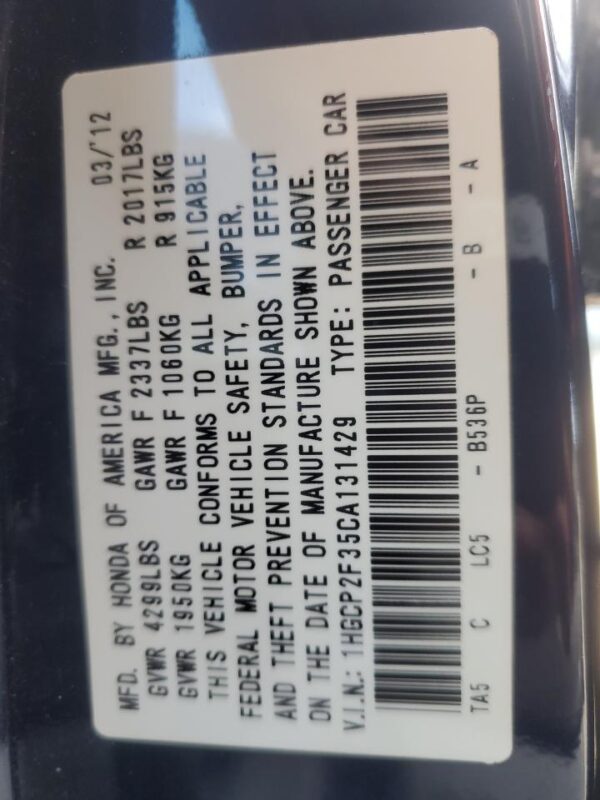 HONDA ACCORD BLUE - 1HGCP2F35CA131429