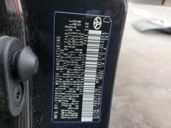 TOYOTA COROLLA BLACK - 5YFDPRAE1LP110125