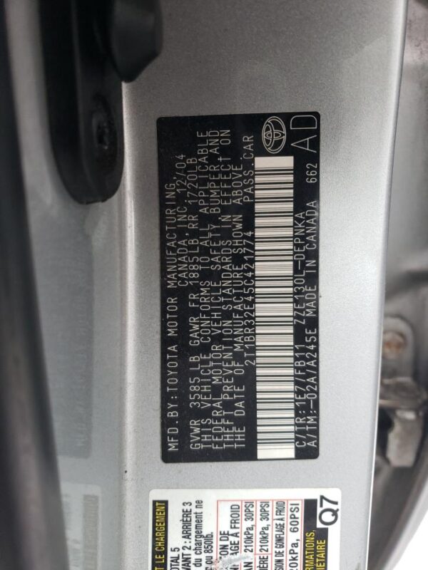 TOYOTA COROLLA SILVER - 2T1BR32E45C421774