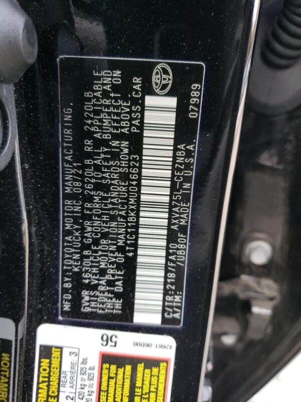 TOYOTA CAMRY BLACK - 4T1C11BKXMU046623