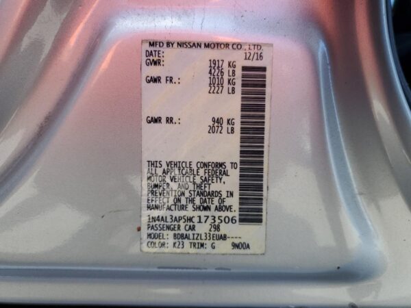 NISSAN ALTIMA SILVER - 1N4AL3AP5HC173506