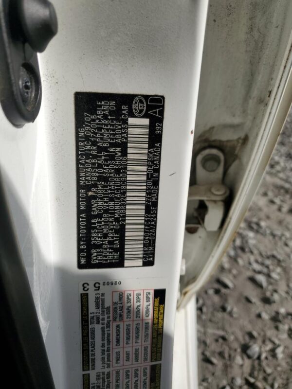 TOYOTA COROLLA WHITE - 2T1BR32E18C903106