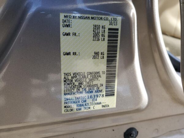 NISSAN ALTIMA TAN - 1N4AL3AP2EC163978