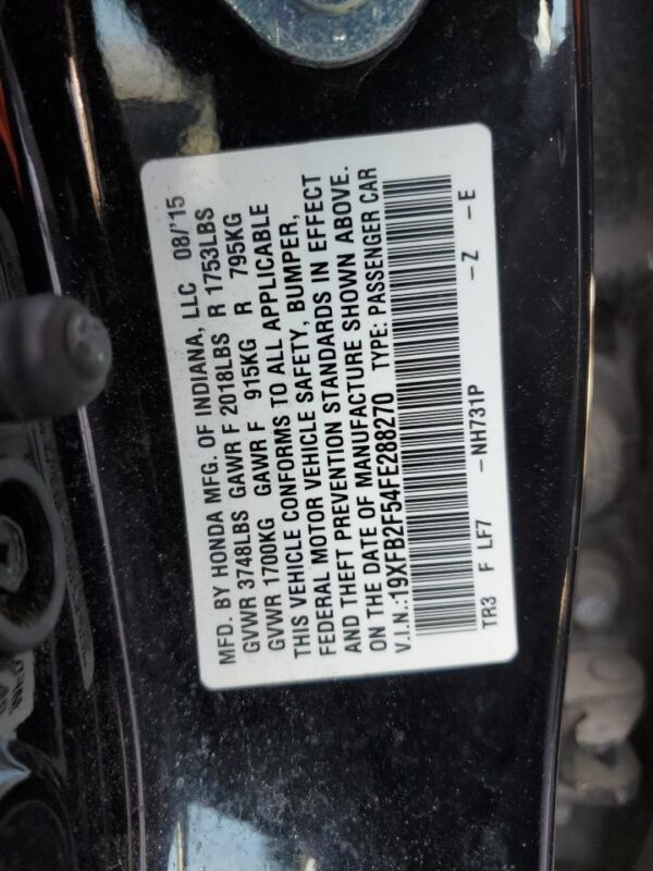 HONDA CIVIC BLACK - 19XFB2F54FE288270