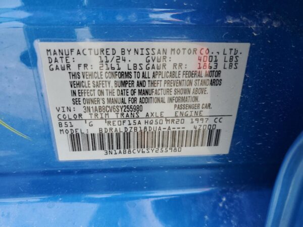 NISSAN SENTRA BLUE - 3N1AB8CV6SY255980