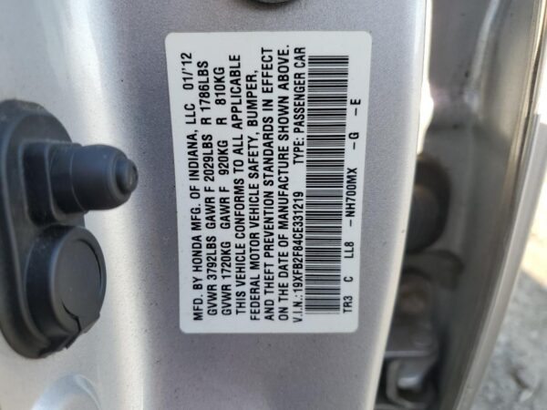 HONDA CIVIC SILVER - 19XFB2F84CE331219