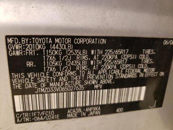 TOYOTA RAV4 SILVER - JTMZD33V065027635