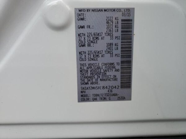 NISSAN ROGUE WHITE - 5N1AT2MV5FC842042
