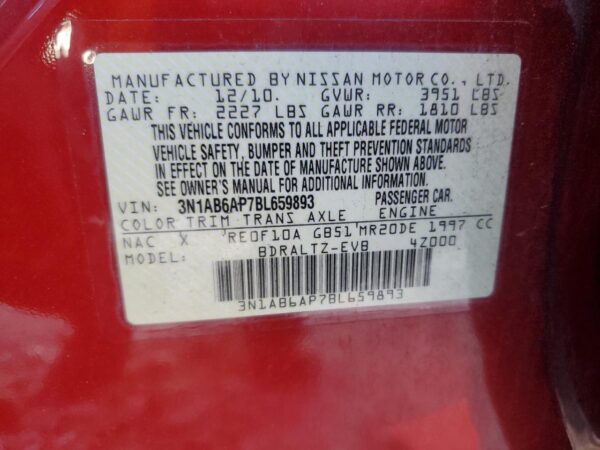 NISSAN SENTRA RED - 3N1AB6AP7BL659893