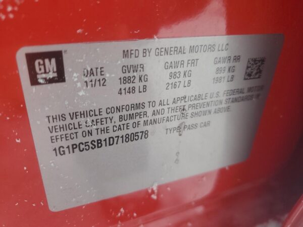 CHEVROLET CRUZE RED - 1G1PC5SB1D7180578