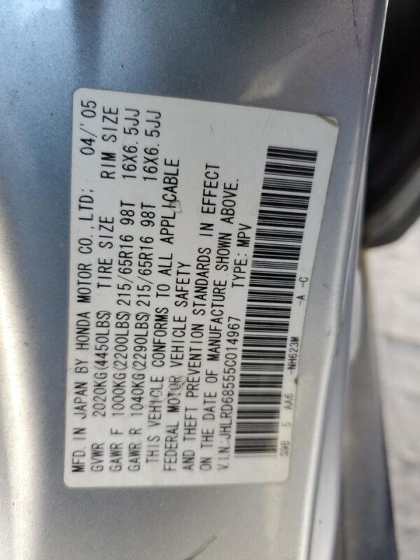 HONDA CRV SILVER - JHLRD68555C014967
