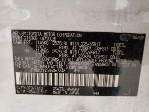 TOYOTA RAV4 WHITE - JTMBK31V385067348