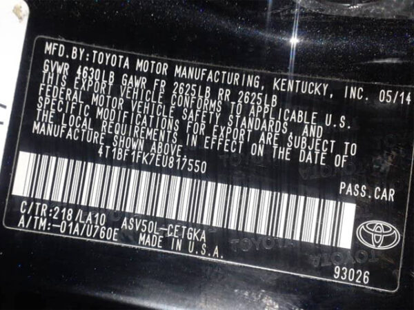2014 Toyota Camry 2.5L Black - 4T1BF1FK7EU817550