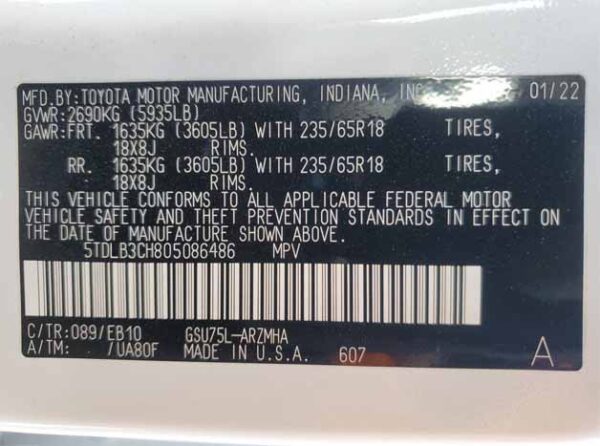 2022 TOYOTA HIGHLANDER White - 5TDLB3CH805086486