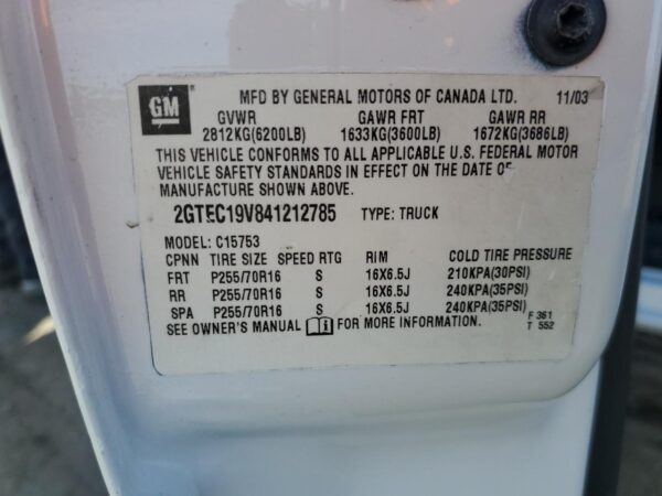 GMC SIERRA WHITE - 2GTEC19V841212785
