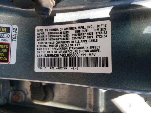 HONDA CRV TEAL - 5J6RM3H74CL005830