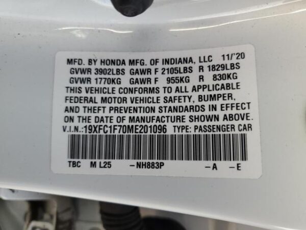 Honda Civic 2021 - 19XFC1F70ME201096
