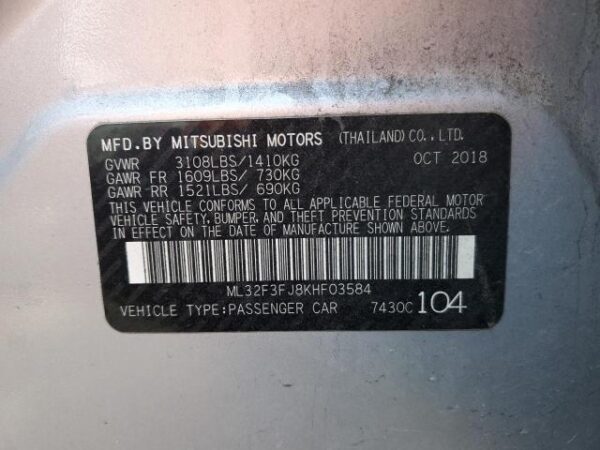 Mitsubishi MIRAGE 2019 - ML32F3FJ8KHF03584