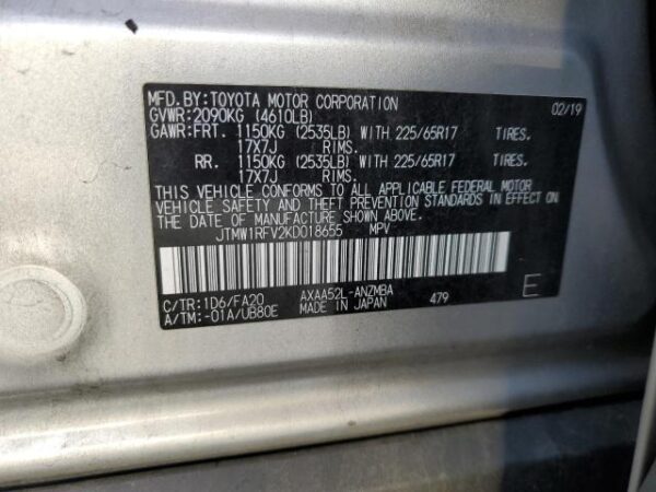 Toyota RAV4 2019 - JTMW1RFV2KD018655